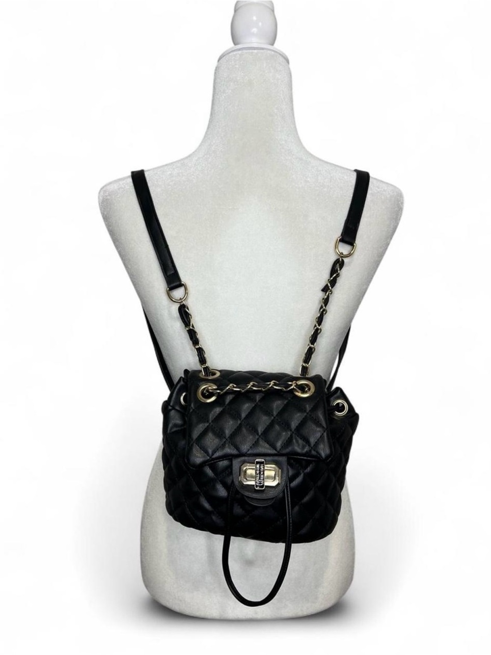 Badgley Mischka Black Quilted Micro Mini
Backpack Faux Leather Purse